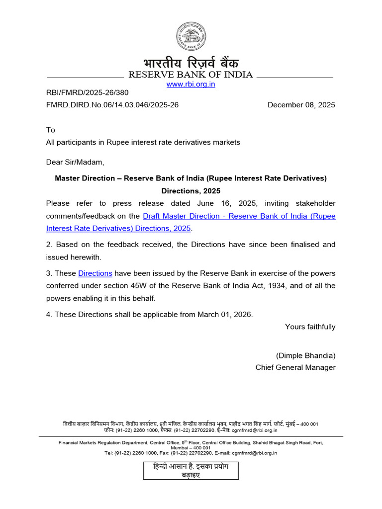 RBI Master Direction on Rupee Interest Rates | PDF | Derivative ...