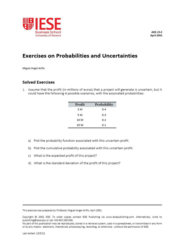 Exercises on Probabilities and Uncertainties(1) | PDF | Variance ...