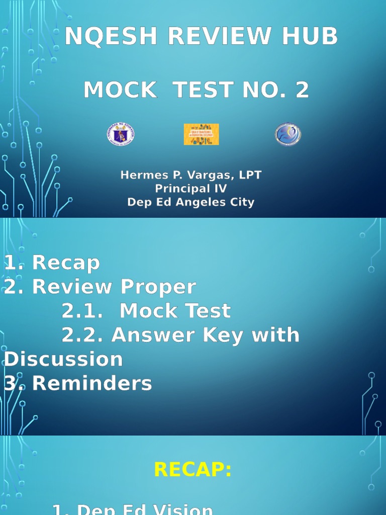 NQESH Mock Test 2 Review Guide | PDF | Learning