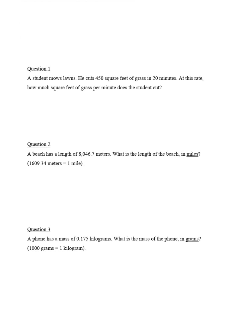 Digital SAT Unit Conversions Worksheet | PDF
