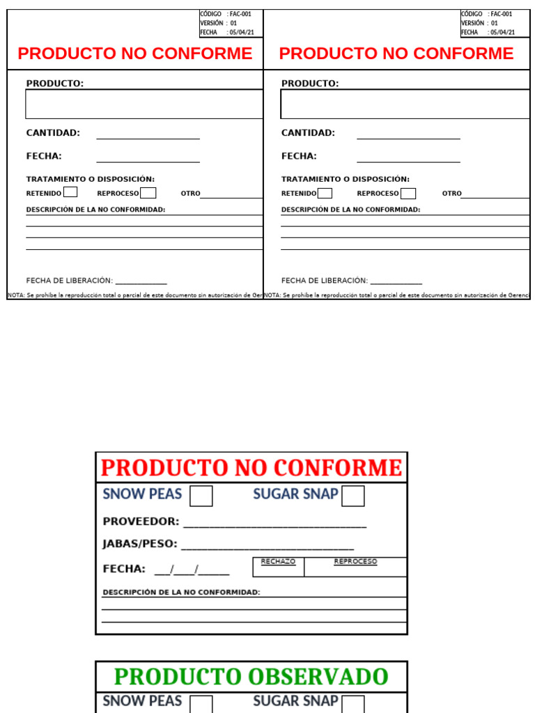Informe de Producto No Conforme | PDF