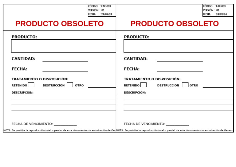 FAC-003 PRODUCTO OBSOLETO | PDF