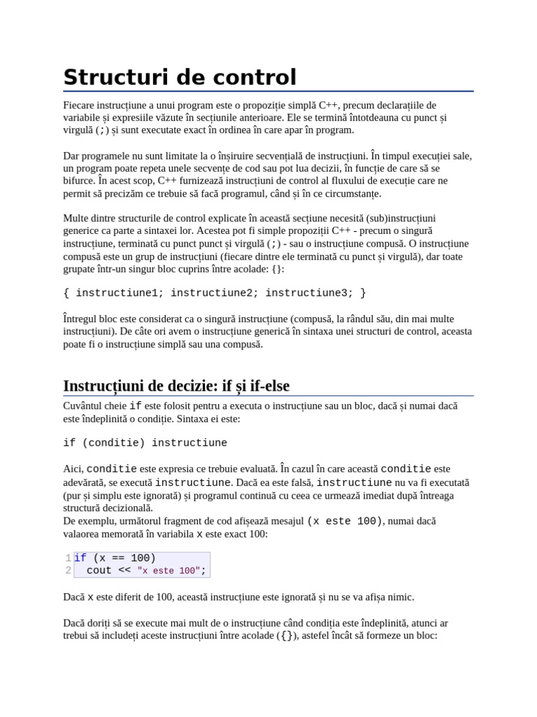CPP - Structuri de Control | PDF