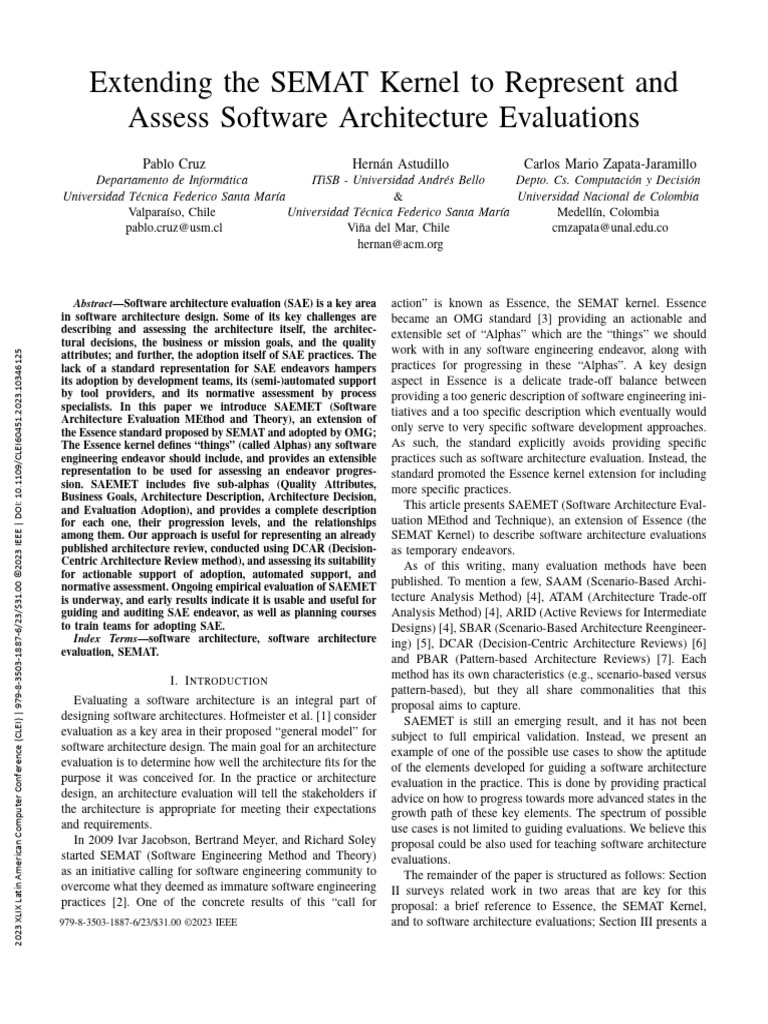 Extending SEMAT for Software Architecture Evaluation | PDF | Software ...