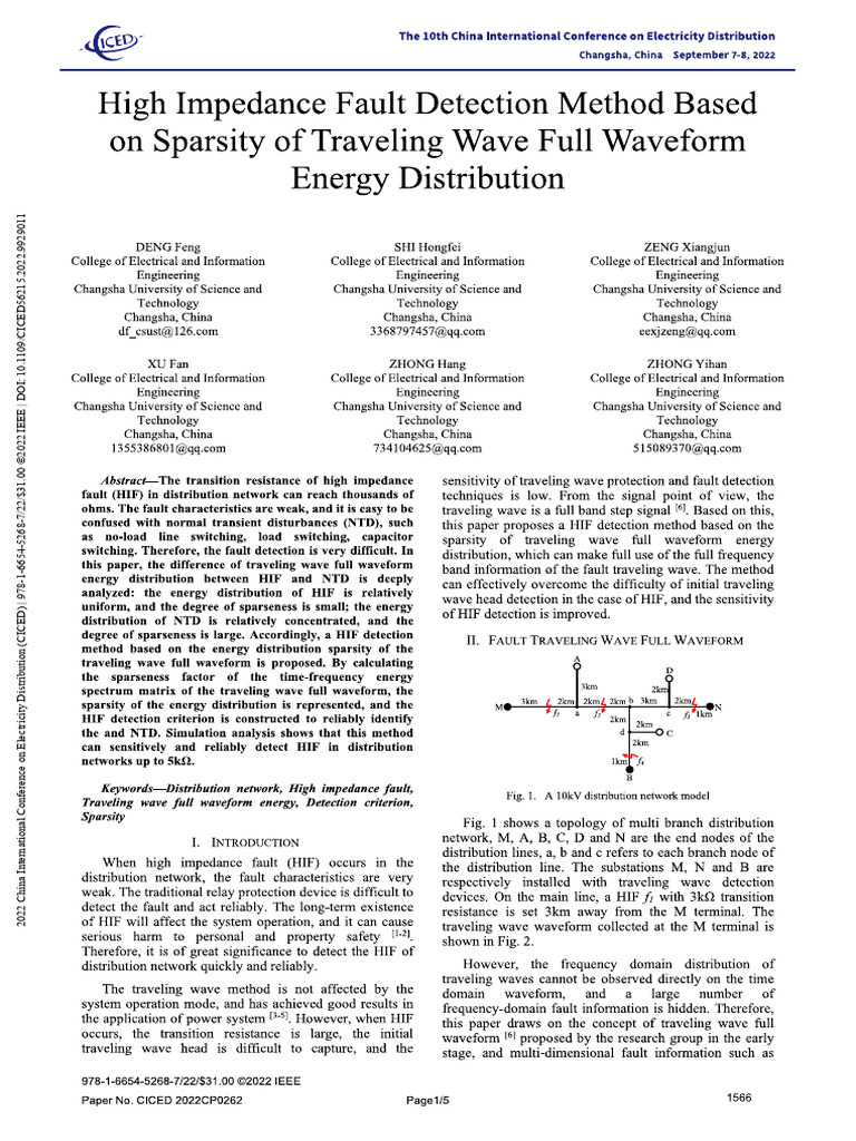 High Impedance Fault Detection Method Based on Sparsity of Traveling ...