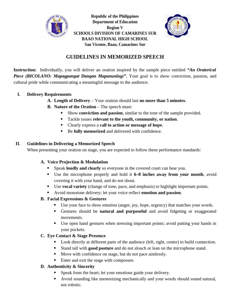Guidelines for Memorable Oration | PDF | Public Speaking | Gesture
