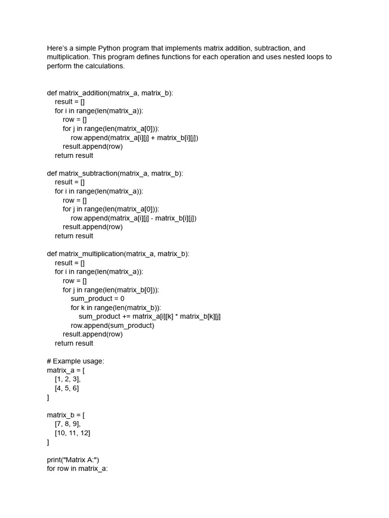 Python Matrix Operations Tutorial | PDF