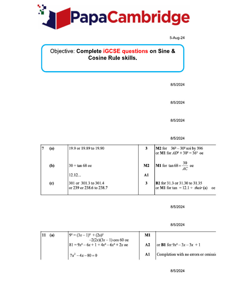 Sine and Cosine Rule Topical Q&A | PDF