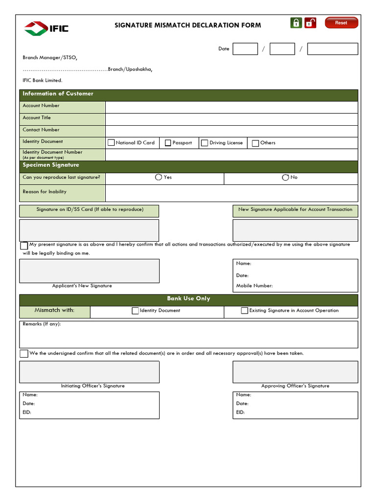Signature Mismatch Declaration Form | PDF