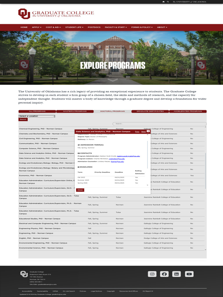 University of Oklahoma Graduate Programs | PDF | Doctor Of Philosophy ...