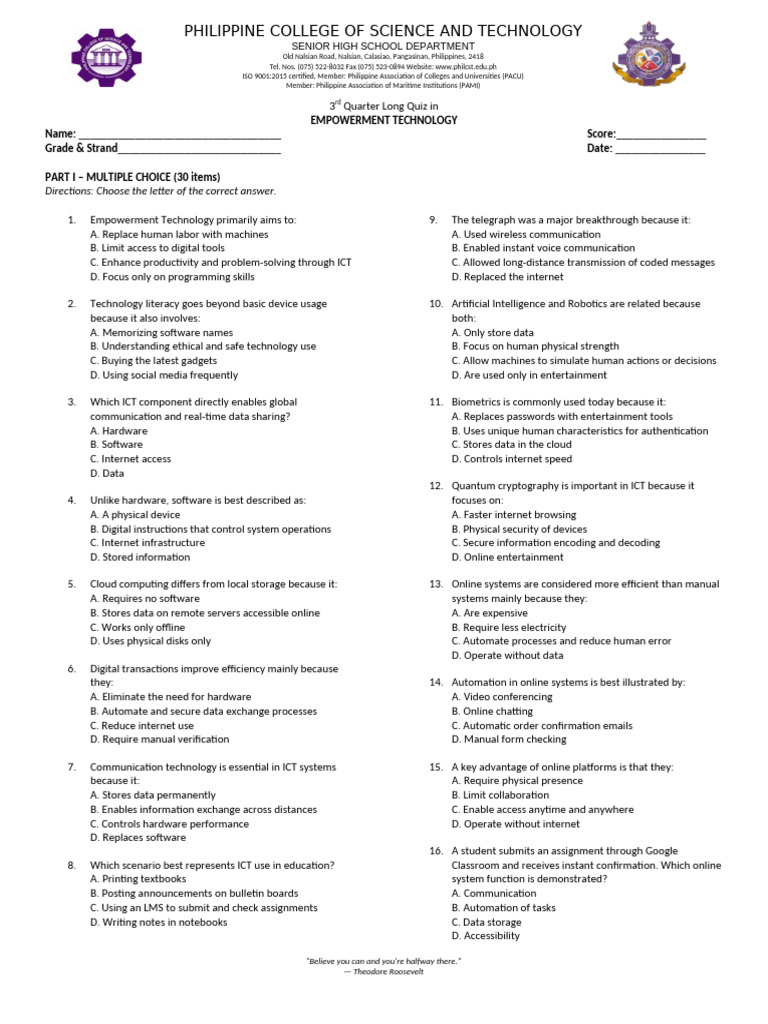 Empowerment Technology Quiz Q3 | PDF | World Wide Web | Internet & Web