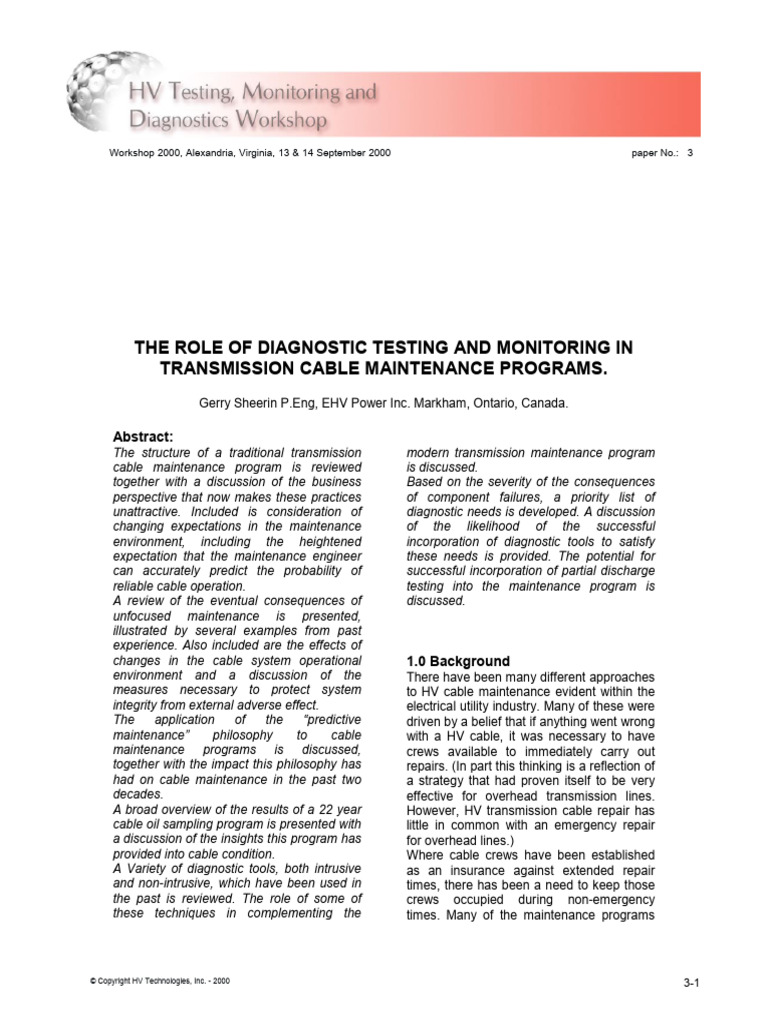 Diagnostic Testing in Cable Maintenance | PDF | Reliability Engineering