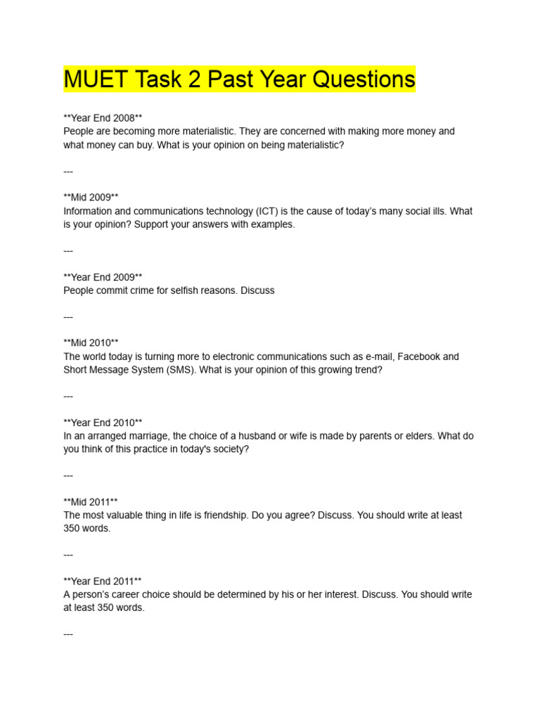 MUET Task 2 Past Year Questions | PDF | Social Psychology