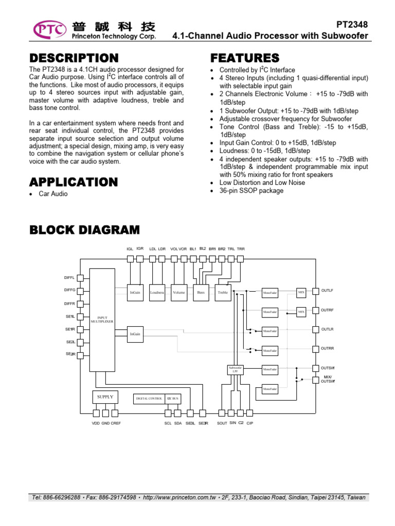 PT2348 - 4.1-Channel Audio Processor With Subwoofer | PDF | Loudspeaker ...