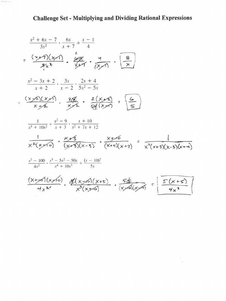 Challenge Set - Multiplying and Dividing Rational Expressions - Answer ...