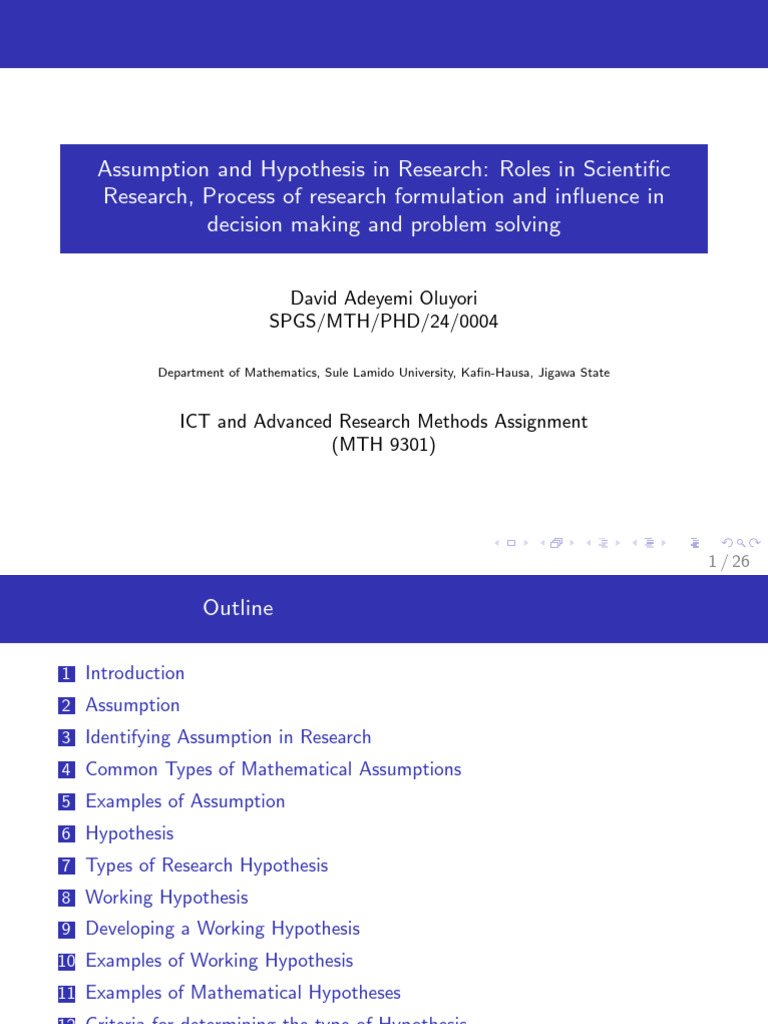 Assumptions vs Hypotheses in Research | PDF | Hypothesis | Axiom