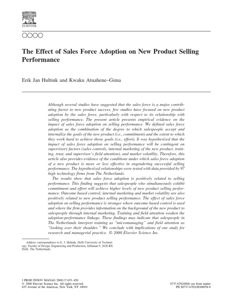 The Effect of Sales Force Adoption on New Product Selling Performance ...