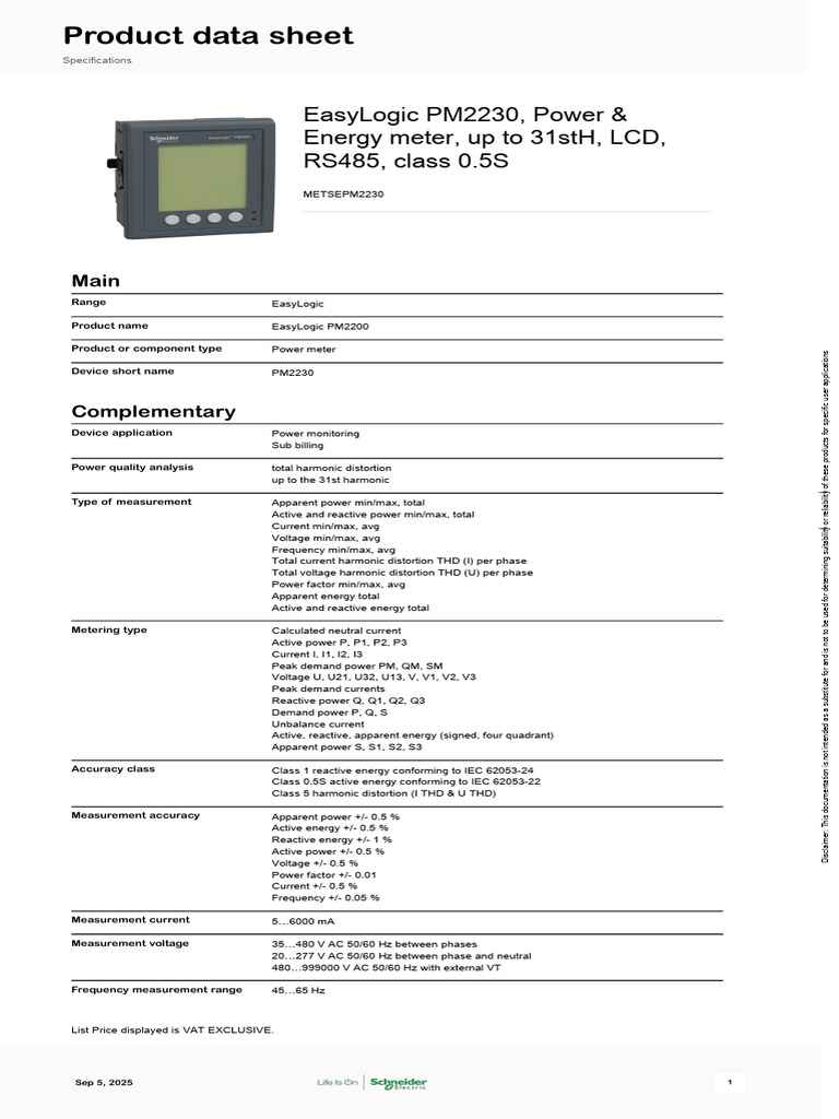 EasyLogic PM2230 Power Meter Overview | PDF | Alternating Current | Ac ...