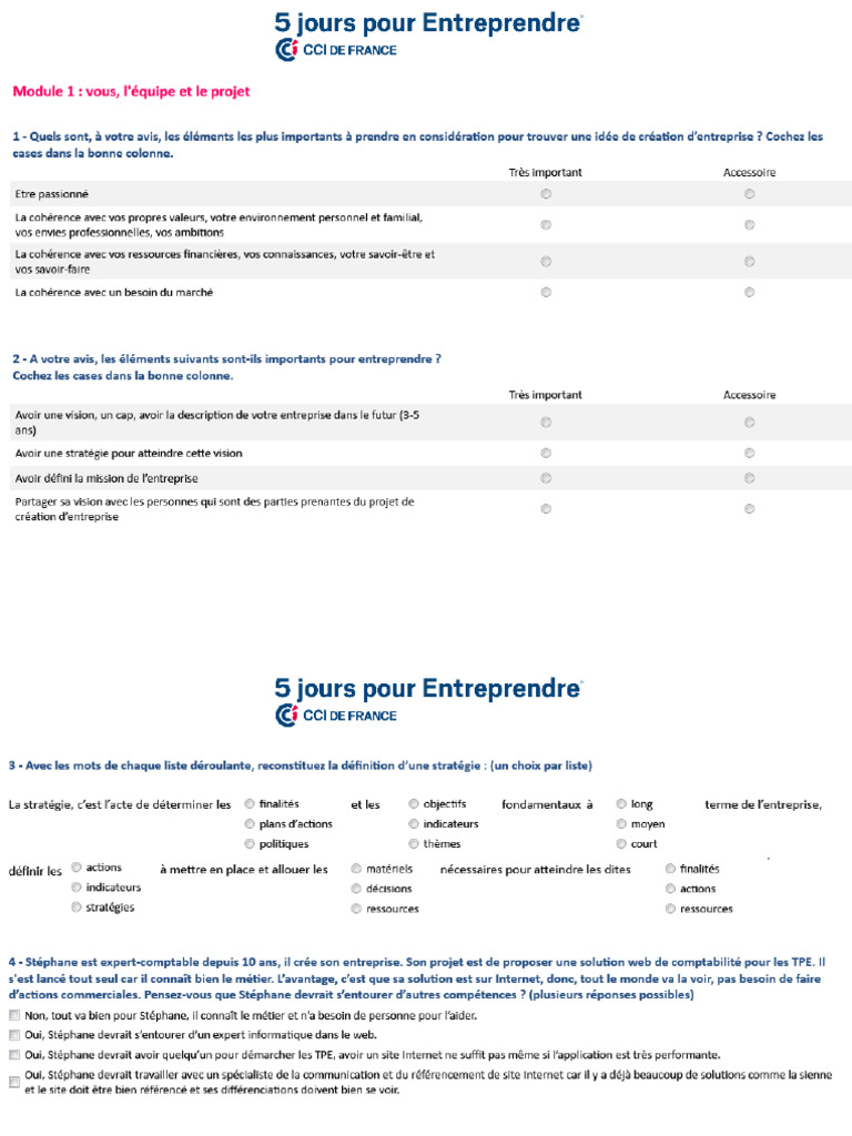 CCI - Evaluation Compétences - Quizz Vierge - Au 20 Fév 2017 | PDF