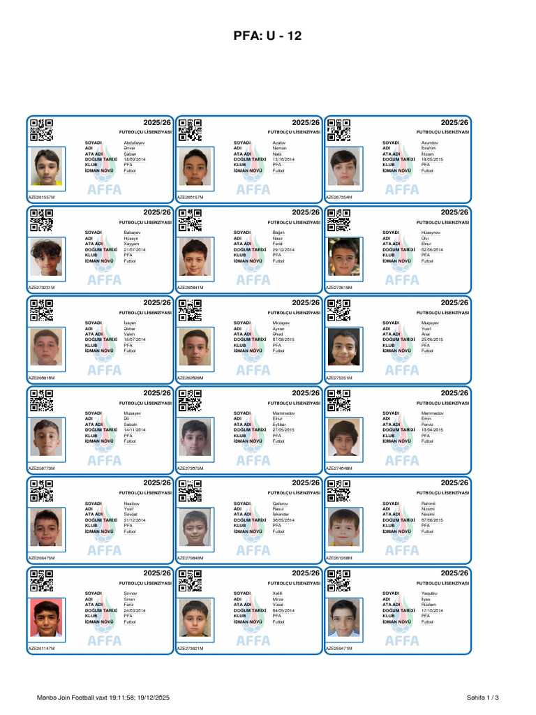 PFA U 12 Person Cards | PDF