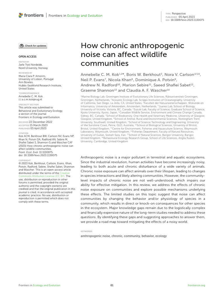 Impact of Chronic Noise on Wildlife Communities | PDF | Human Impact On ...