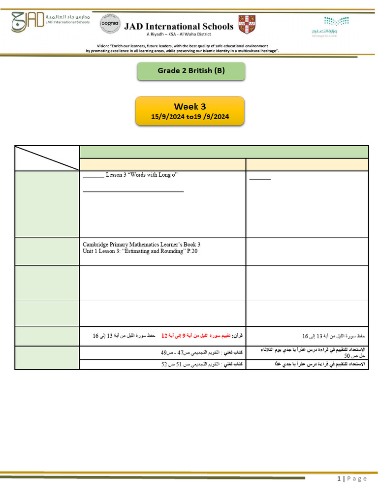 Grade 2 Weekly Lesson Plan | PDF