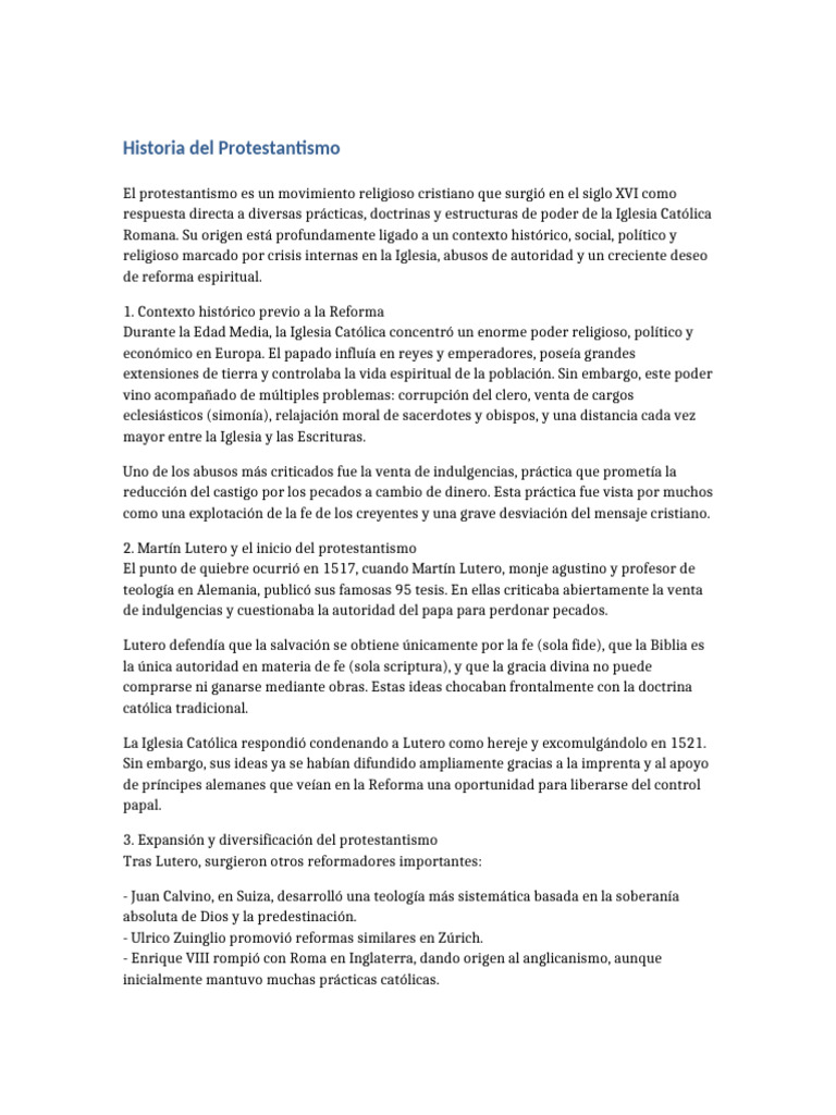 Orígenes y evolución del Protestantismo | PDF | protestantismo ...