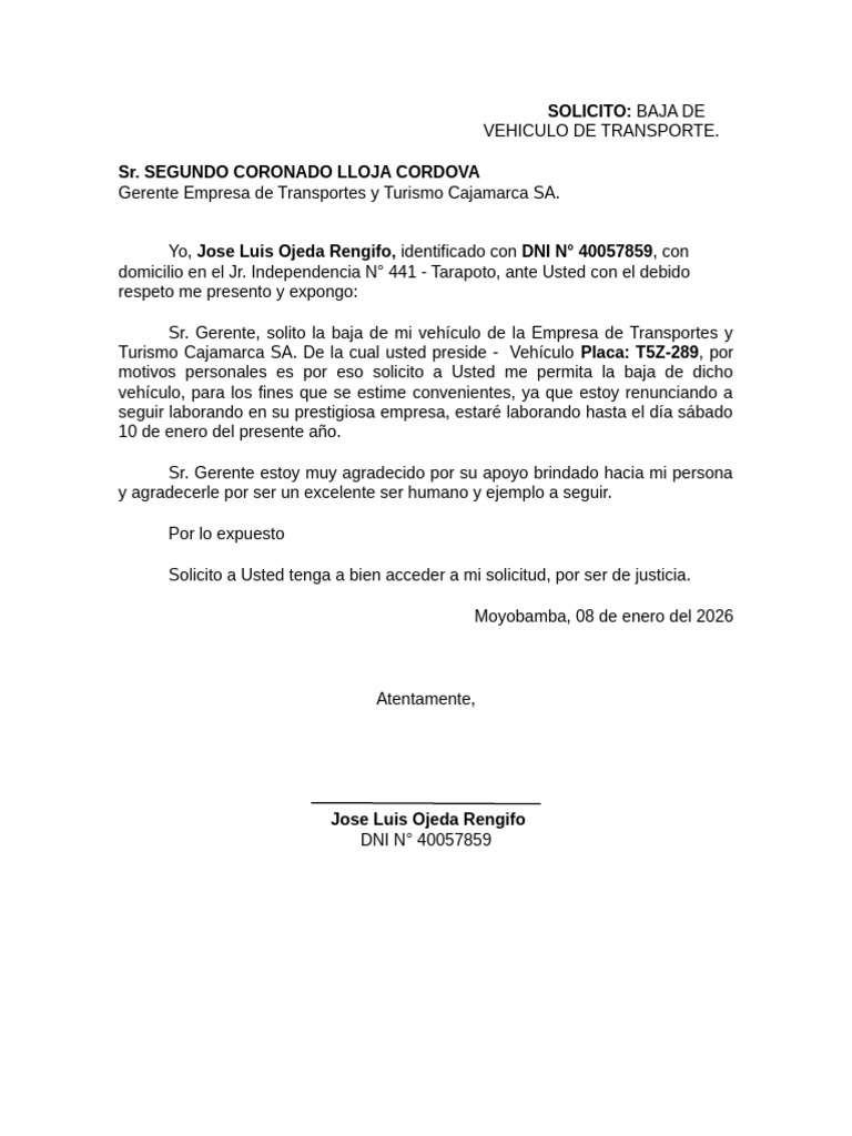 Solicito Baja de Vehiculo | PDF
