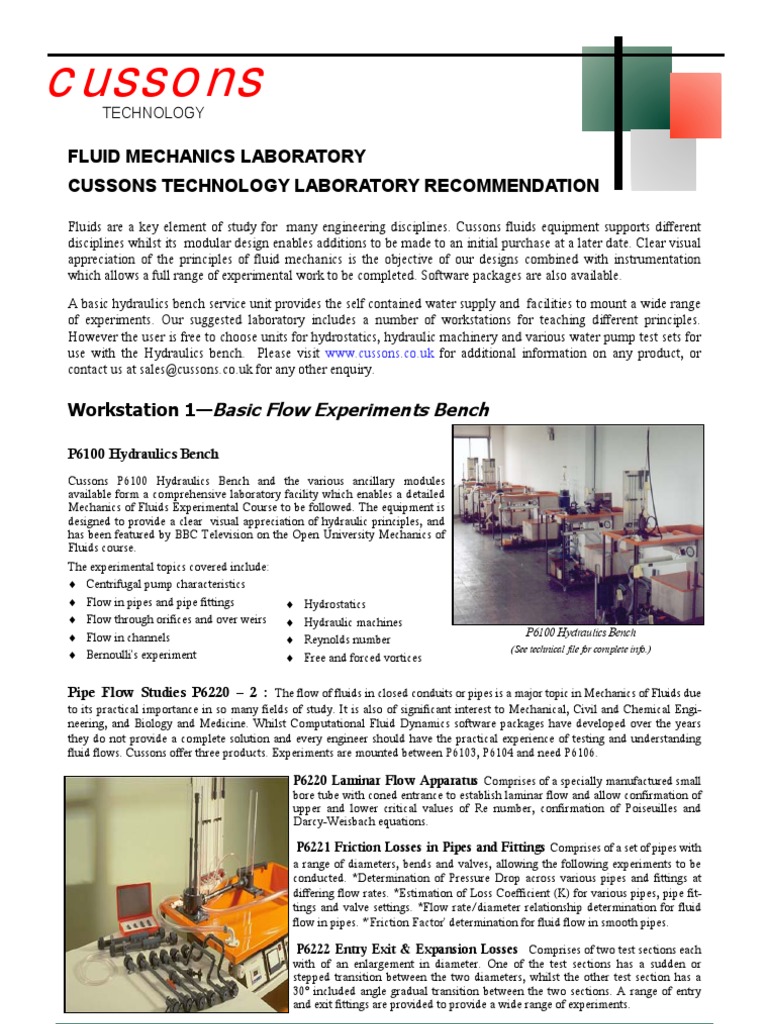 Hydraulics Bench for Fluid Mechanics Experiments | PDF | Flow ...