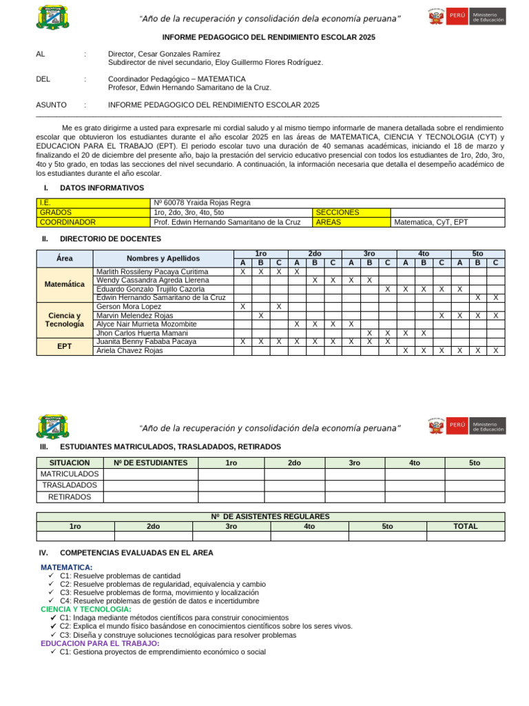 Informe de Rendimiento Escolar 2025 | PDF | Aprendizaje | Science
