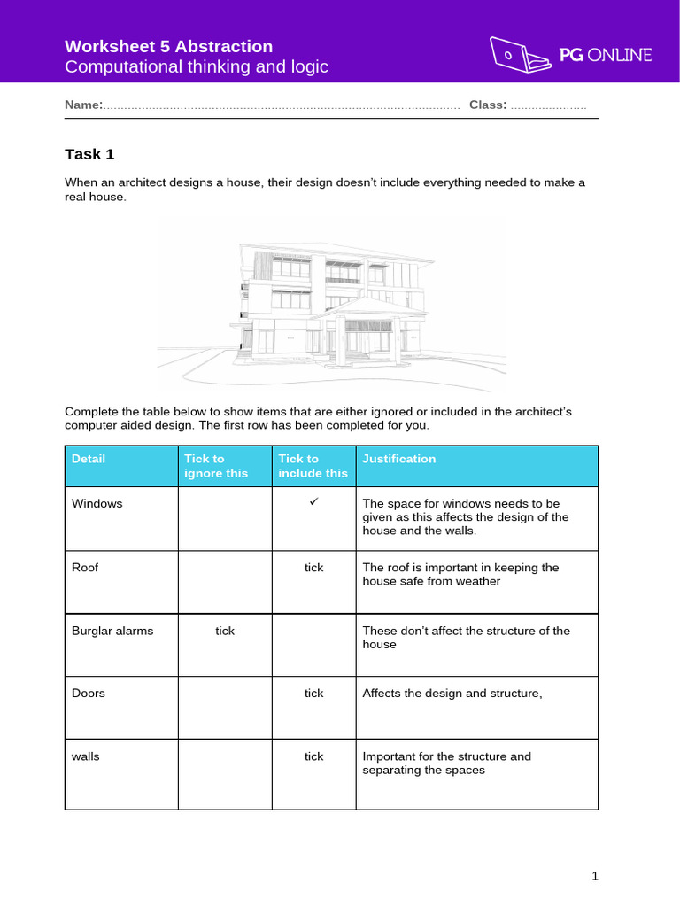 Abstraction in Computational Thinking Worksheet | PDF | Abstraction ...
