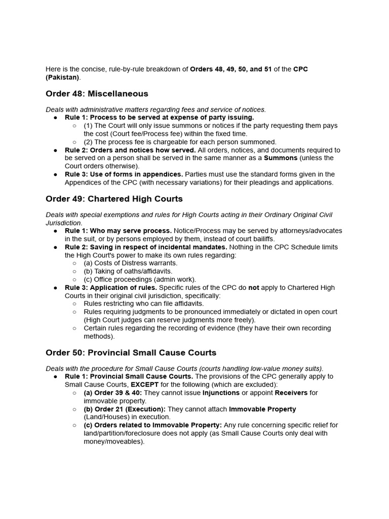 CPC Orders 48-51 Breakdown Guide | PDF | Summons | Lawsuit
