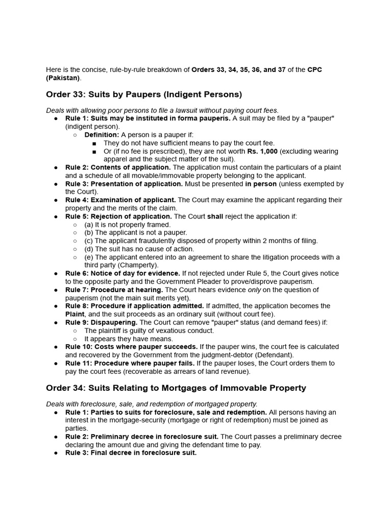 Order 33,34,35,36 and 37 cpc pak.pdf | PDF | Lawsuit | Mortgage Law