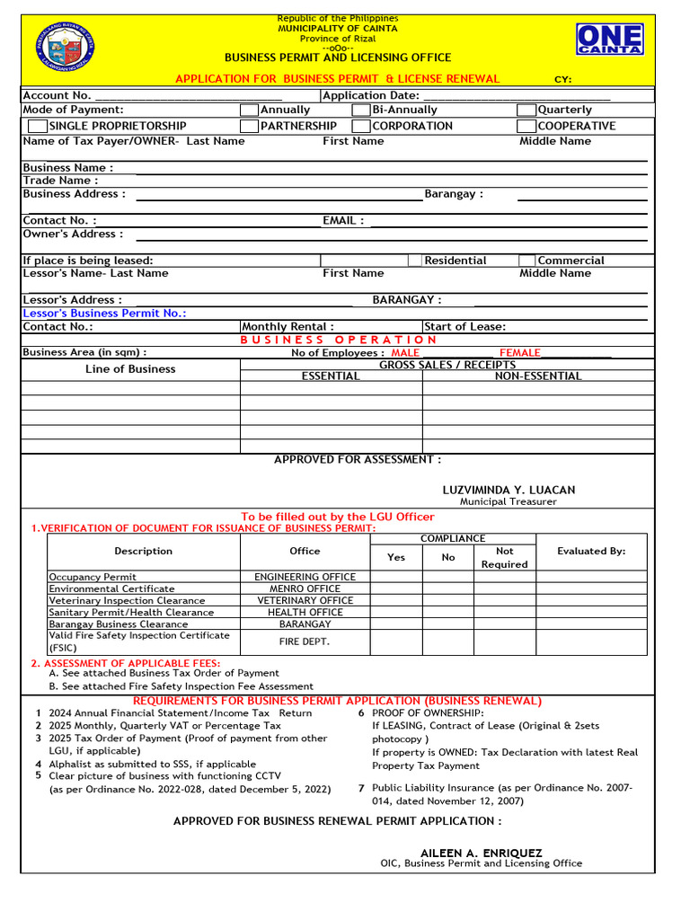 Business Permit Application Form | PDF | Business | Lease