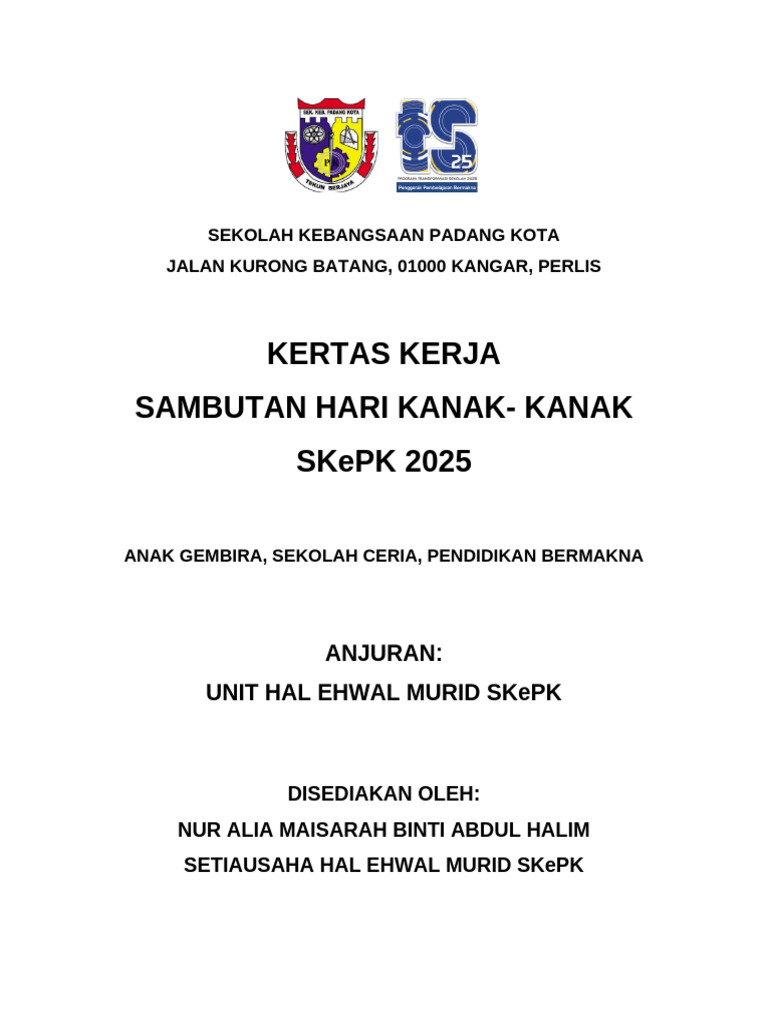 Kertas Kerja Hari Kanak Kanak SKPK 2025 | PDF