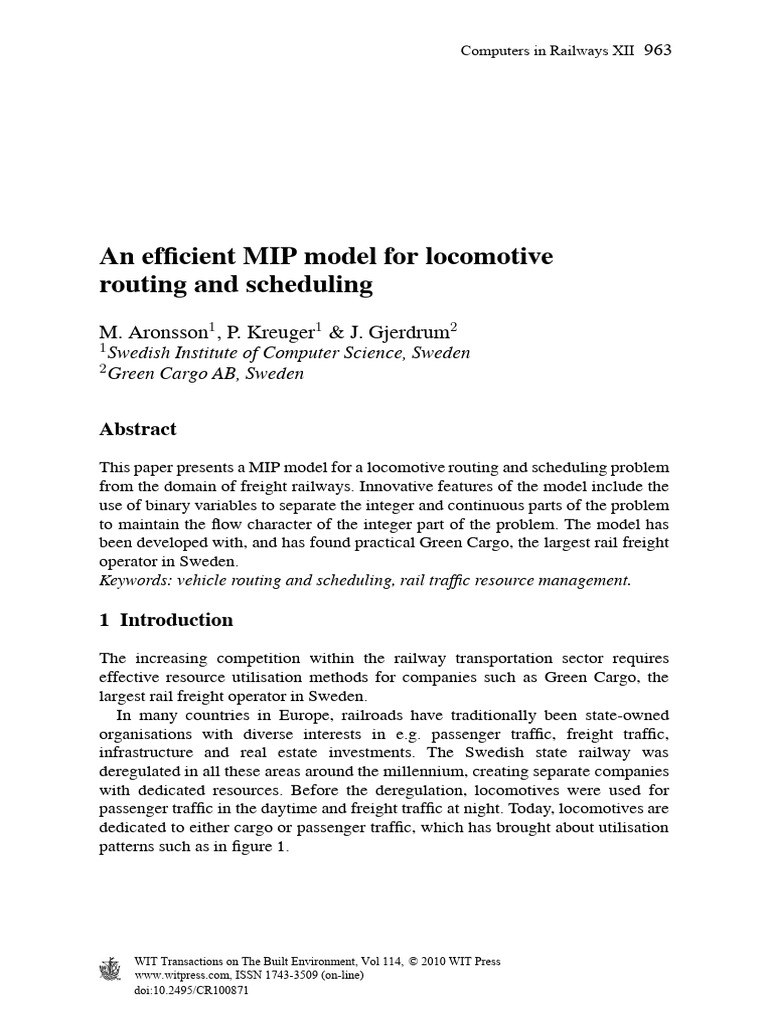 Efficient MIP Model for Locomotive Scheduling | PDF | Rail Transport ...