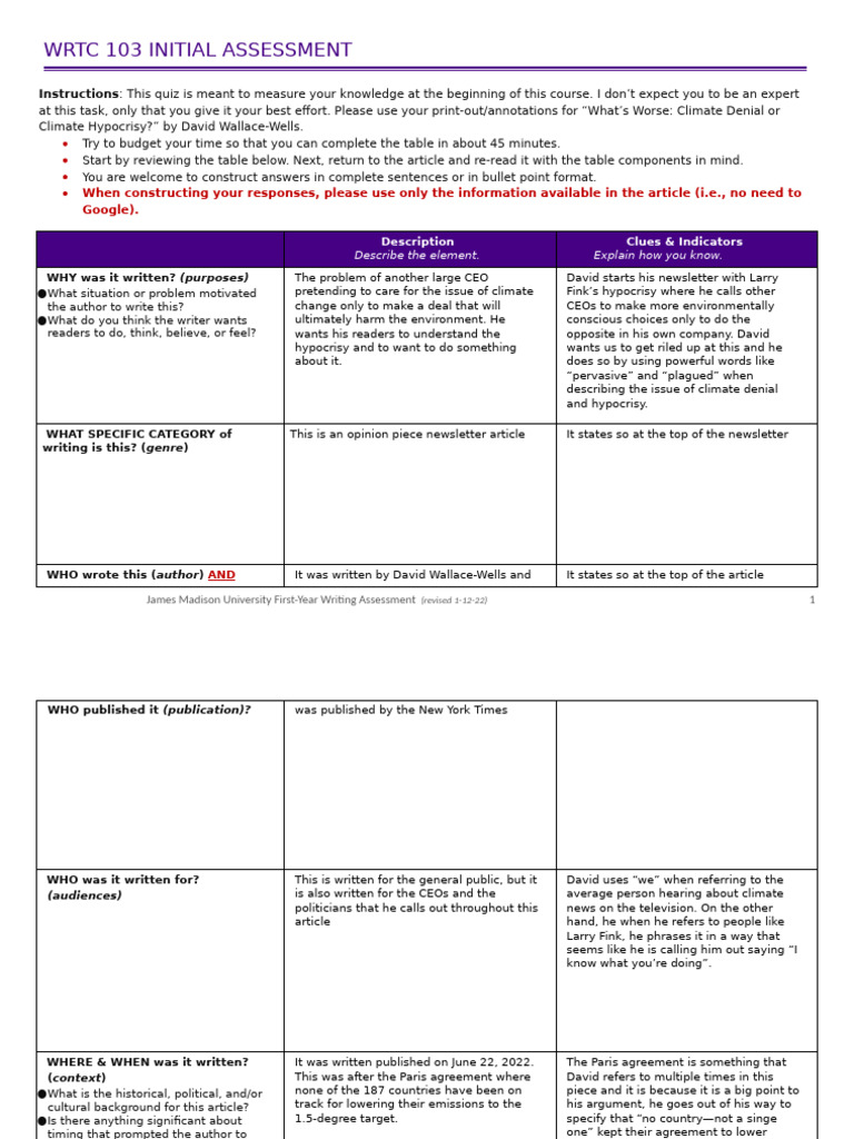 WRTC 103 Initial Assessment | PDF | Cognitive Science | Human Communication
