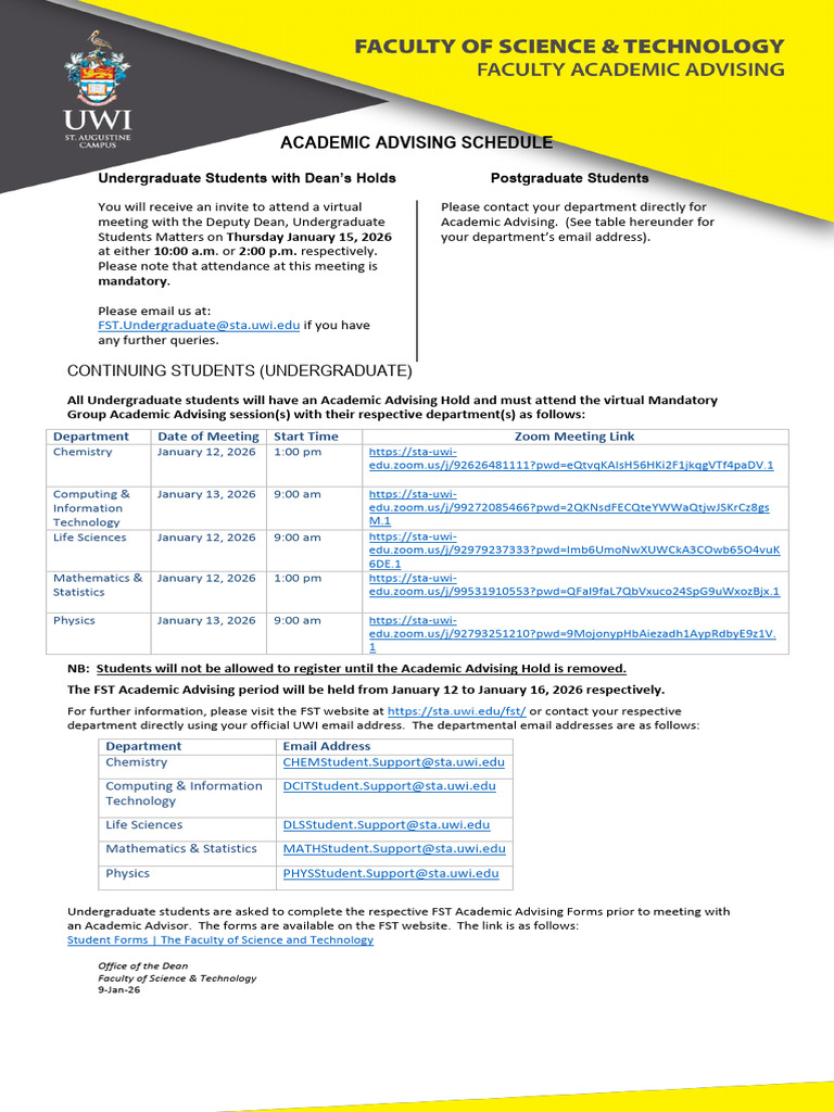Mandatory Academic Advising Schedule | PDF | Educational Stages ...