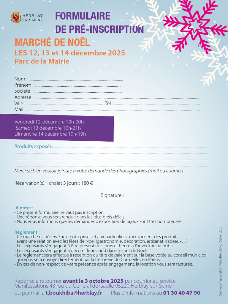 Formulaire Pré-inscription Marché Noël 2025 | PDF