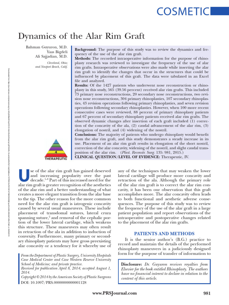 Alar Rim Graft in Rhinoplasty Study | PDF | Surgical Specialties | Body ...
