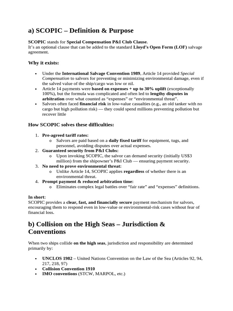 SCOPIC Clause & High Seas Collision Law | PDF | Marine Salvage | Shipping