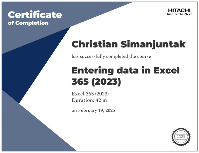 Excel 365 Course Completion Certificate | PDF