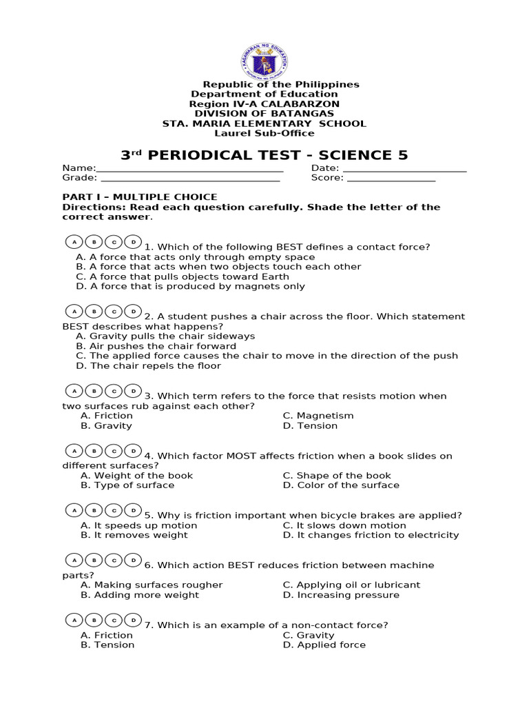 Science 5 Periodical Test Guide | PDF | Electricity | Force
