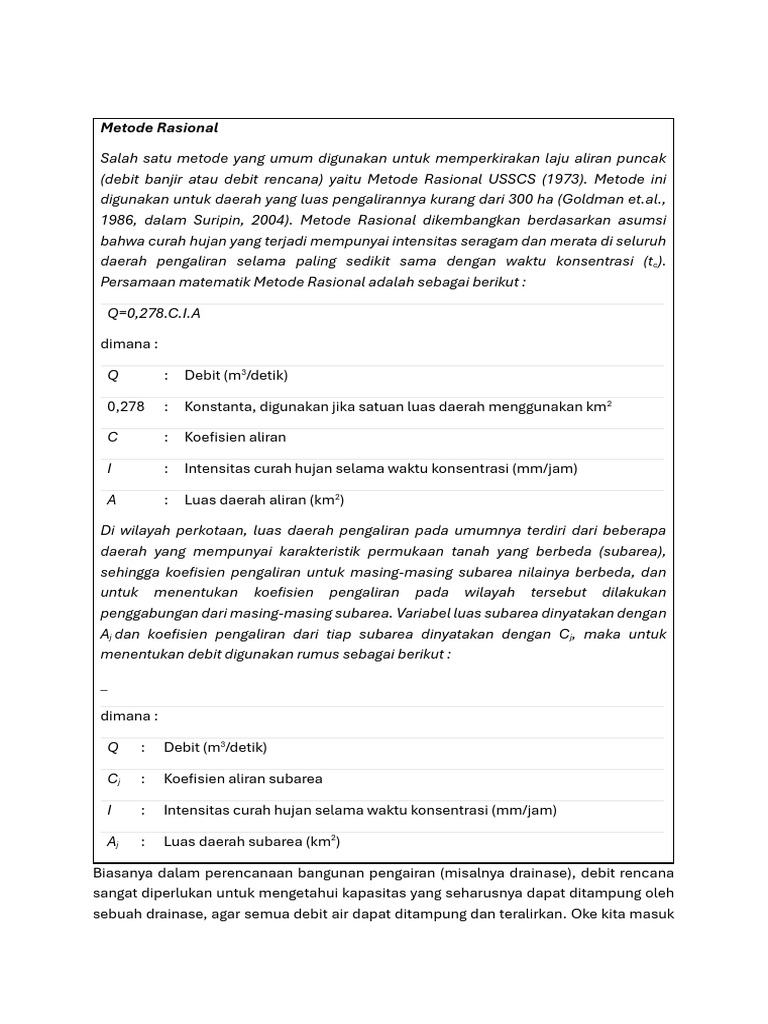 Metode Rasional untuk Perhitungan Debit Banjir | PDF