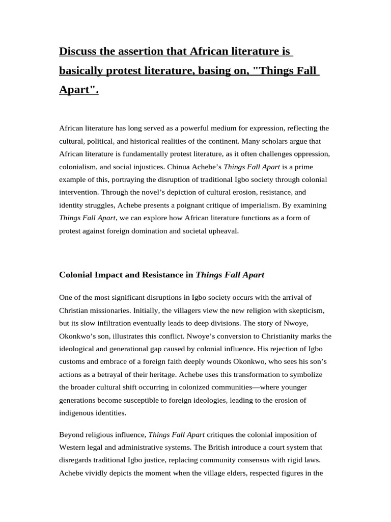 African Protest Literature in Achebe's Novel | PDF | Igbo People ...