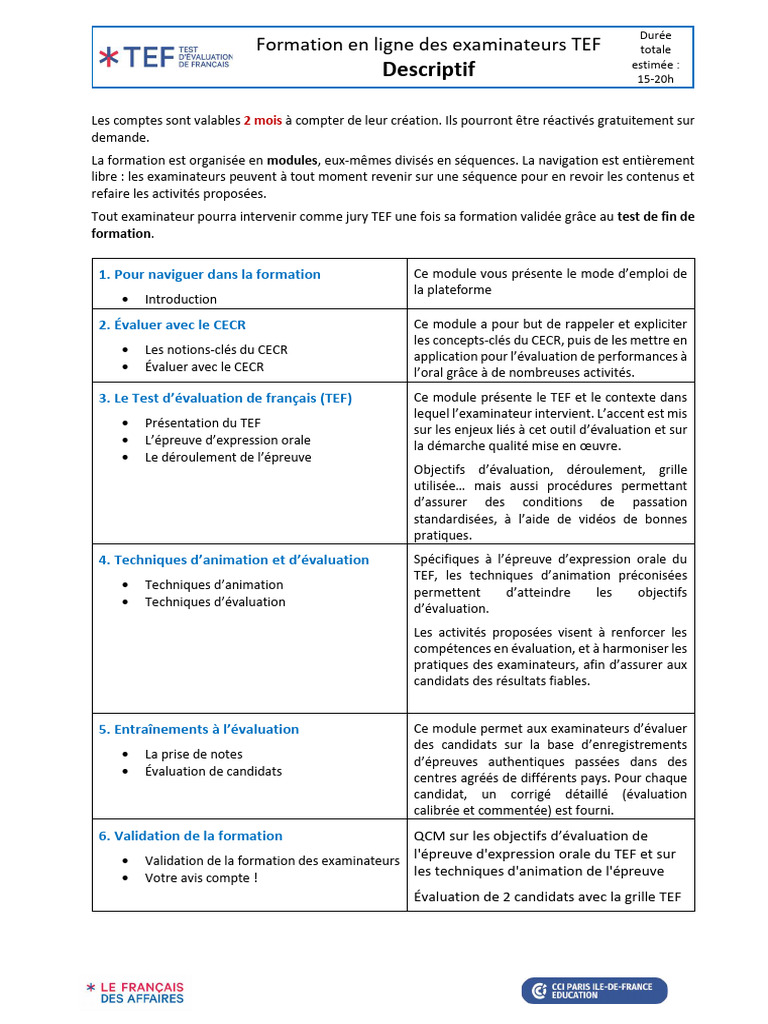 Formation en ligne pour examinateurs TEF | PDF | Technologies de l ...