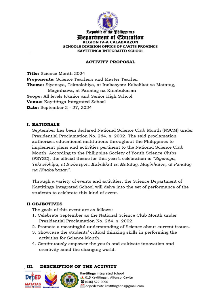 science month_proposal | PDF | Human Communication | Intelligence
