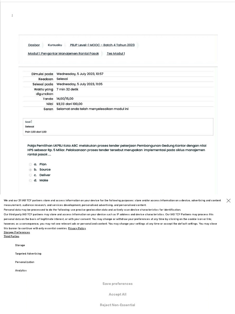 Test Modul 1 PBJ Level 1 | PDF