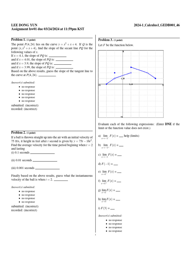 Calculus Assignment: Limits and Slopes | PDF | Slope | Mathematical ...