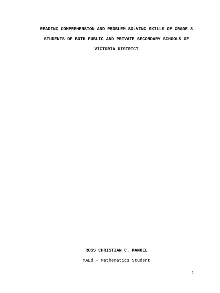 Grade 8 Reading and Math Skills Study | PDF | Reading Comprehension ...